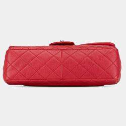 Pre Owned Chanel Red Jumbo Classic Caviar Single Flap