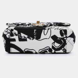 Pre Owned Chanel Black/White Mini Printed Canvas Deer Coco Flap