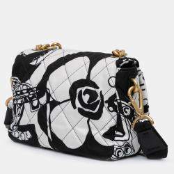 Pre Owned Chanel Black/White Mini Printed Canvas Deer Coco Flap