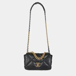 Pre Owned Chanel Black Quilted Lambskin Small Chanel 19 Flap Bag