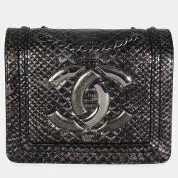 Pre Owned Chanel Silver Ombre Python Antico Flap Bag