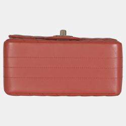 Pre Owned Chanel Coral Chevron Calfskin Quilted Mini Square Flap Bag