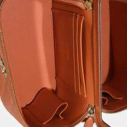 Pre Owned Chanel Orange Quilted Lambskin Beaded Small Top Handle Vanity Case With Chain