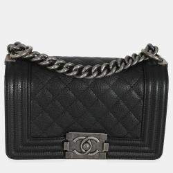 Pre Owned Chanel Black Quilted Caviar Small Boy Handbag