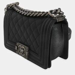 Pre Owned Chanel Black Quilted Caviar Small Boy Handbag