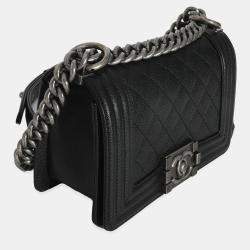 Pre Owned Chanel Black Quilted Caviar Small Boy Handbag