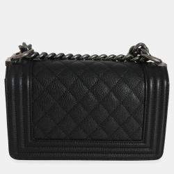 Pre Owned Chanel Black Quilted Caviar Small Boy Handbag