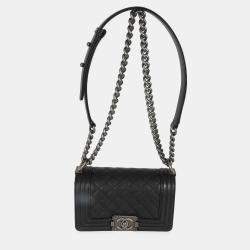 Pre Owned Chanel Black Quilted Caviar Small Boy Handbag