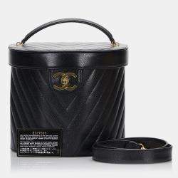 Pre Owned Chanel Black CC Caviar Leather Vanity Bag