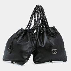 Pre Owned Chanel Black CC Calfskin Dual Twin Chain Handbag