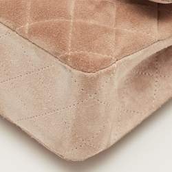Pre Owned Chanel Beige Quilted Suede Medium Classic Double Flap Bag