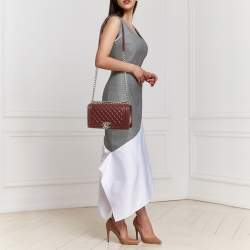 Pre Owned Chanel Burgundy Quilted Leather Medium Boy Flap Bag