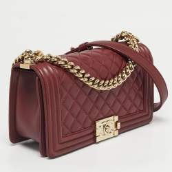 Pre Owned Chanel Burgundy Quilted Leather Medium Boy Flap Bag