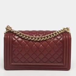 Pre Owned Chanel Burgundy Quilted Leather Medium Boy Flap Bag