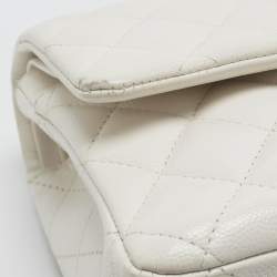 Pre Owned Chanel White Quilted Caviar Leather Medium Classic Double Flap Bag