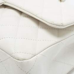Pre Owned Chanel White Quilted Caviar Leather Medium Classic Double Flap Bag