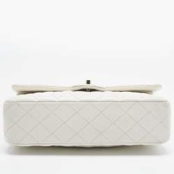 Pre Owned Chanel White Quilted Caviar Leather Medium Classic Double Flap Bag