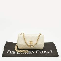 Pre Owned Chanel Off White Quilted Satin Vintage Flap bag