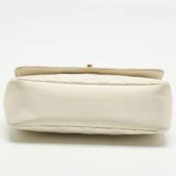 Pre Owned Chanel Off White Quilted Satin Vintage Flap bag