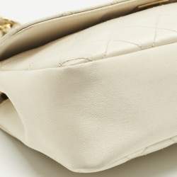 Pre Owned Chanel Off White Quilted Satin Vintage Flap bag