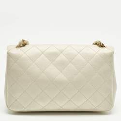 Pre Owned Chanel Off White Quilted Satin Vintage Flap bag