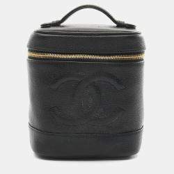 Pre Owned Chanel Coco Mark Vanity Handbag Leather Grained Calfskin Black