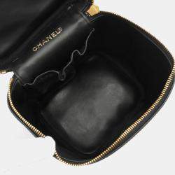 Pre Owned Chanel Coco Mark Vanity Handbag Leather Grained Calfskin Black