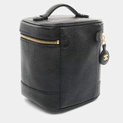 Pre Owned Chanel Coco Mark Vanity Handbag Leather Grained Calfskin Black