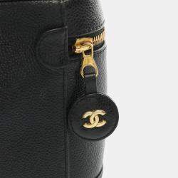 Pre Owned Chanel Coco Mark Vanity Handbag Leather Grained Calfskin Black