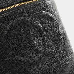 Pre Owned Chanel Coco Mark Vanity Handbag Leather Grained Calfskin Black