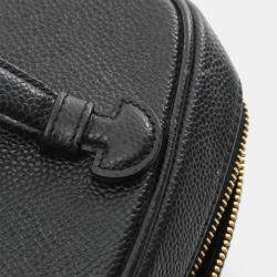 Pre Owned Chanel Coco Mark Vanity Handbag Leather Grained Calfskin Black