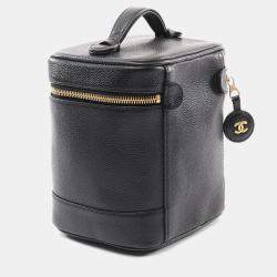 Pre Owned Chanel Coco Mark Vanity Handbag Leather Grained Calfskin Black