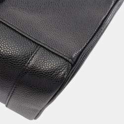 Pre Owned Chanel Coco Mark Vanity Handbag Leather Grained Calfskin Black