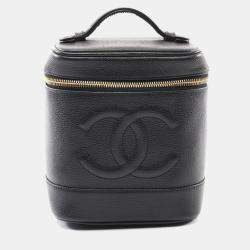 Pre Owned Chanel Coco Mark Vanity Handbag Leather Grained Calfskin Black