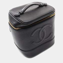 Pre Owned Chanel Coco Mark Vanity Handbag Leather Grained Calfskin Black