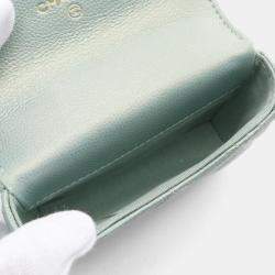 Pre Owned Chanel Matelasse Chain Flap Coin Purse Calfskin Green