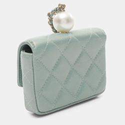 Pre Owned Chanel Matelasse Chain Flap Coin Purse Calfskin Green
