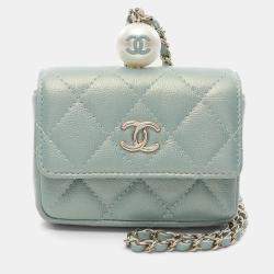 Pre Owned Chanel Matelasse Chain Flap Coin Purse Calfskin Green