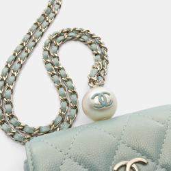 Pre Owned Chanel Matelasse Chain Flap Coin Purse Calfskin Green