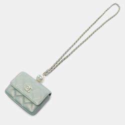 Pre Owned Chanel Matelasse Chain Flap Coin Purse Calfskin Green