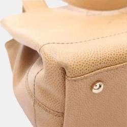 Pre Owned Chanel Coco Mark Shoulder Handbag Leather Grained Calfskin Beige