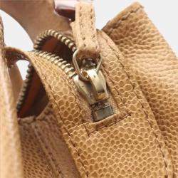 Pre Owned Chanel Coco Mark Shoulder Handbag Leather Grained Calfskin Beige