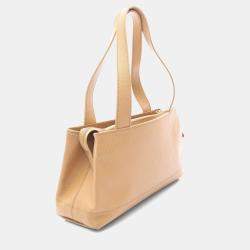 Pre Owned Chanel Coco Mark Shoulder Handbag Leather Grained Calfskin Beige