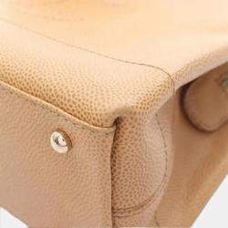 Pre Owned Chanel Coco Mark Shoulder Handbag Leather Grained Calfskin Beige