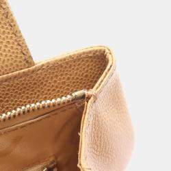 Pre Owned Chanel Coco Mark Shoulder Handbag Leather Grained Calfskin Beige