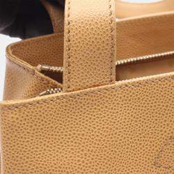 Pre Owned Chanel Coco Mark Shoulder Handbag Leather Grained Calfskin Beige