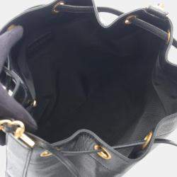 Pre Owned Chanel Triple Cc Logo Drawstring Chain Shoulder Bag Calfskin Black