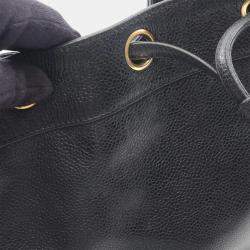 Pre Owned Chanel Triple Cc Logo Drawstring Chain Shoulder Bag Calfskin Black