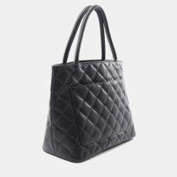 Pre Owned Chanel Medallion Tote Bag Leather Grained Calfskin Black