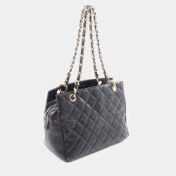 Pre Owned Chanel Matelasse Tote Shoulder Bag Leather Black Cc Coco